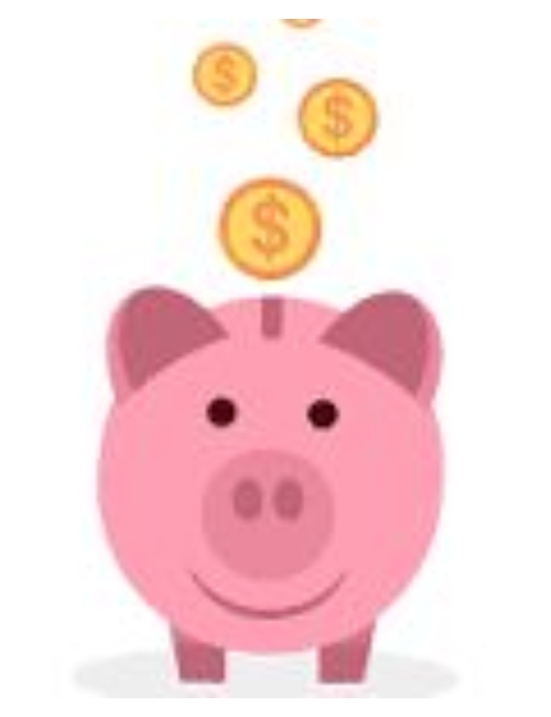 A pink pig with three dollar signs above it.